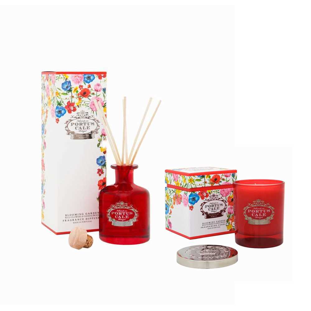 PORTUS CALE Blooming Garden Reed Diffuser & Aromatic Candle Red Set