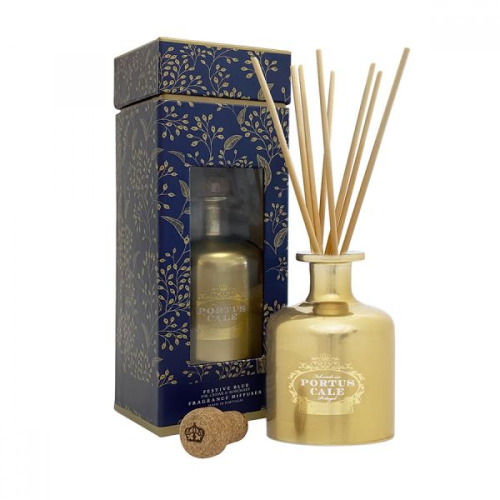 PORTUS CALE Festive Blue Reed Diffuser 250ml (Gold Glass) 