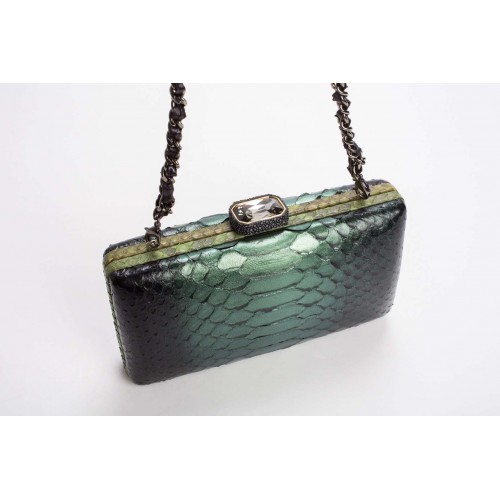 Jennifer Mak Julia Hard Shell Python Clutch - Black Emerald