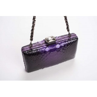 Jennifer Mak Julia Hard Shell Python Clutch - Black Purple