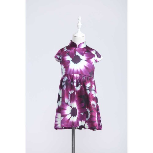 Yi-Ming Kids Purple Cineraria Print Silk Dress