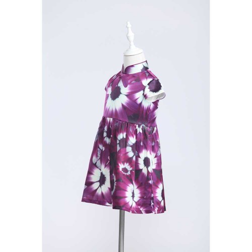 Yi-Ming Kids Purple Cineraria Print Silk Dress