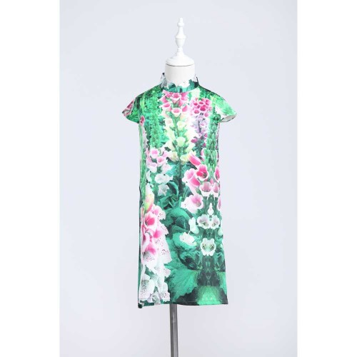 Yi-Ming Kids Snapdragons Print Silk Dress
