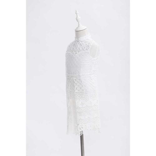 Yi-Ming Kids White Floral Lace Qipao
