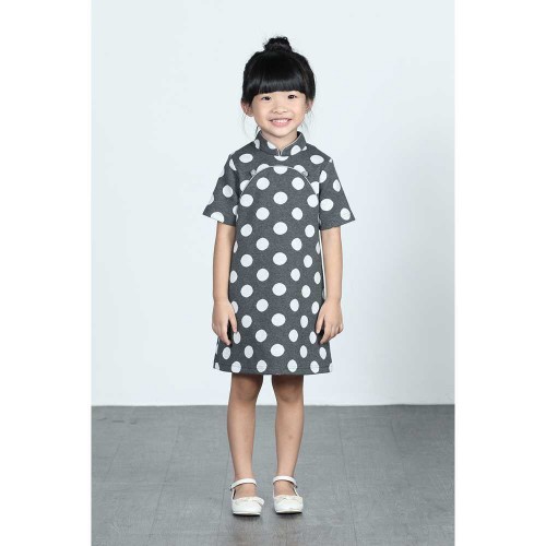 Yi-Ming BAMBI Polka Dot Cotton Cheongsam (Grey/ White)