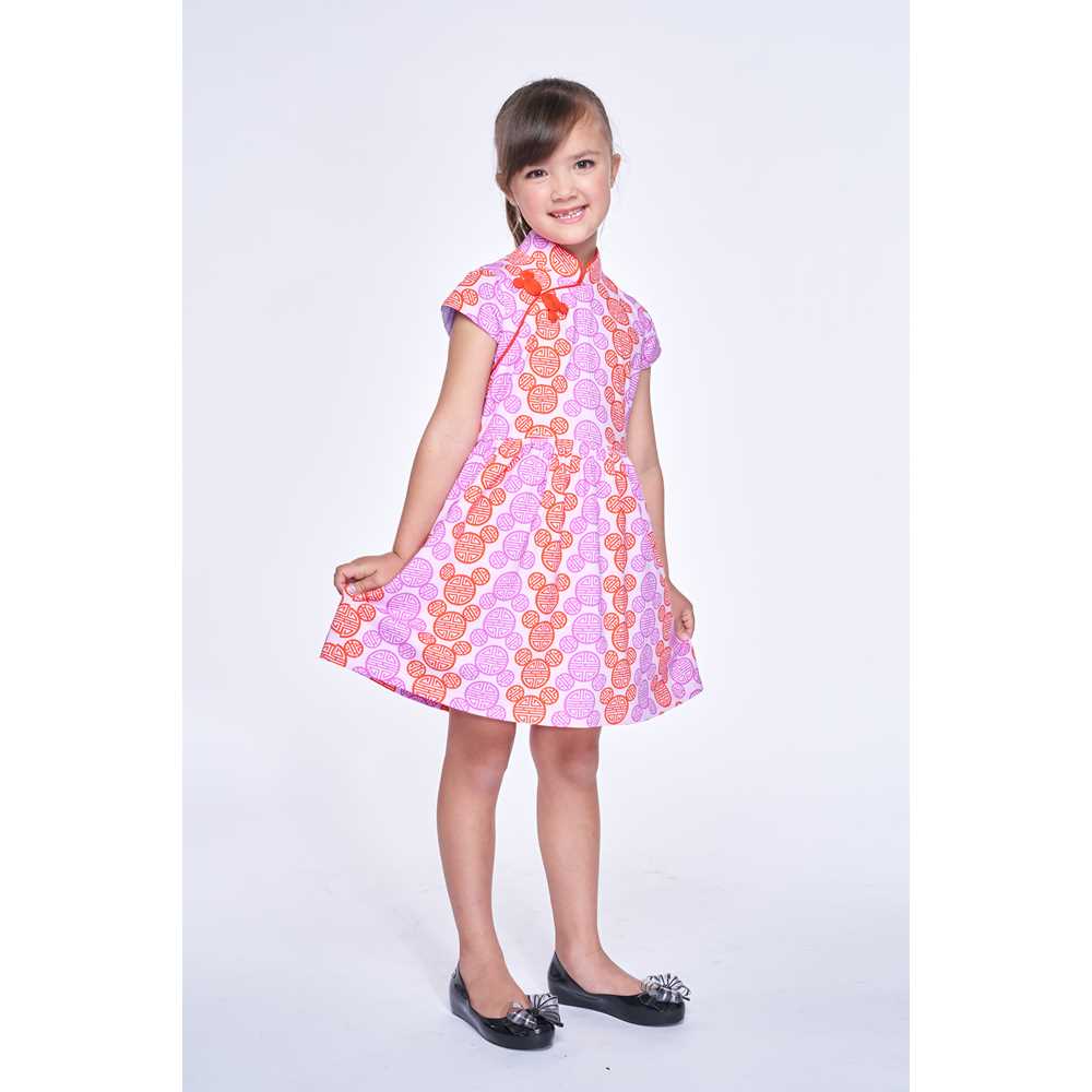 Yi-Ming DISNEY Girls' Mickey Cotton Gathered Dress (Purple)